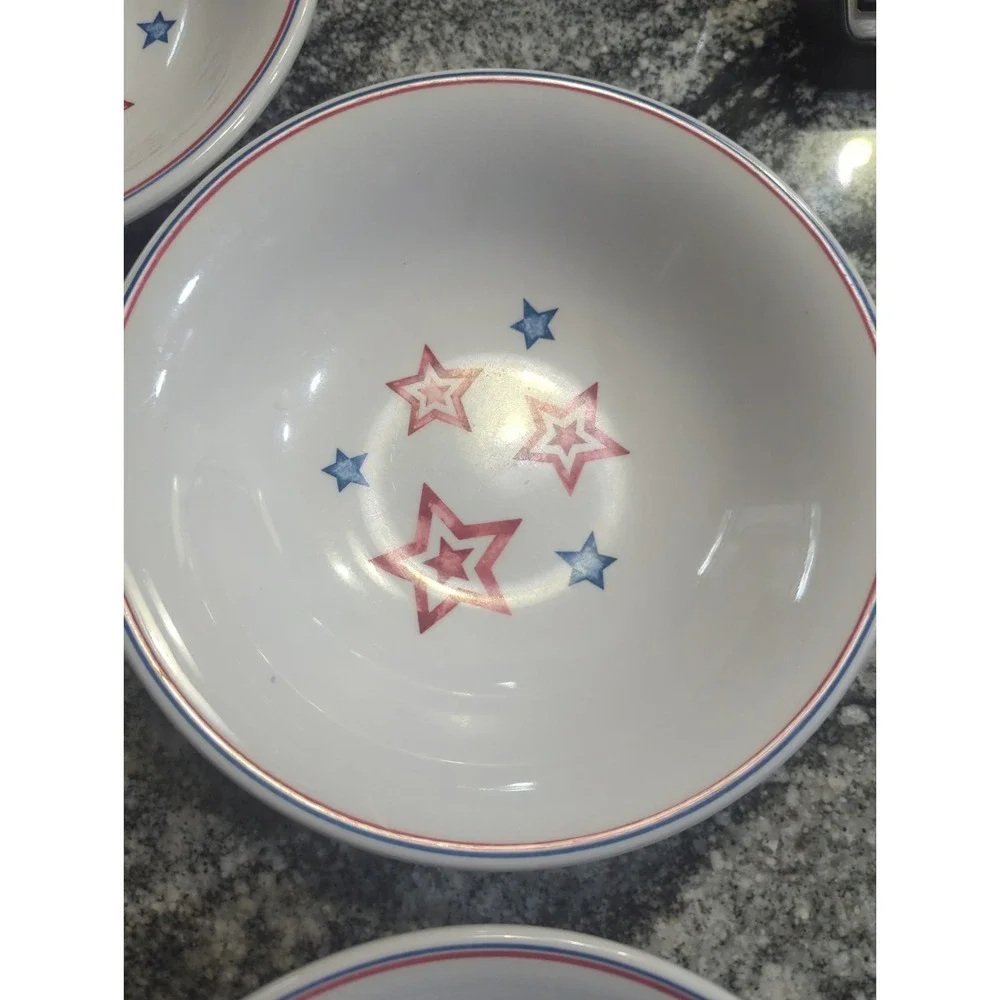 5 Vintage Longaberger Stars and Stripes 4th of July Melamine Cereal/Salad Bowls